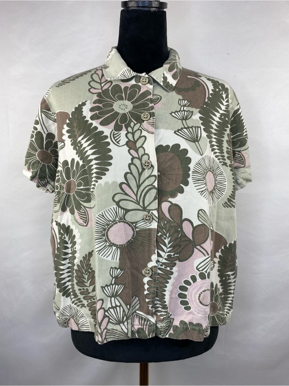 Vintage Hot Cotton by Marc Ware Relaxed Boxy Fit Retro Floral Button Down Size M